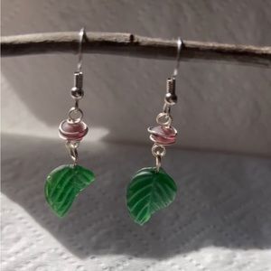 Leaf glass bead earrings